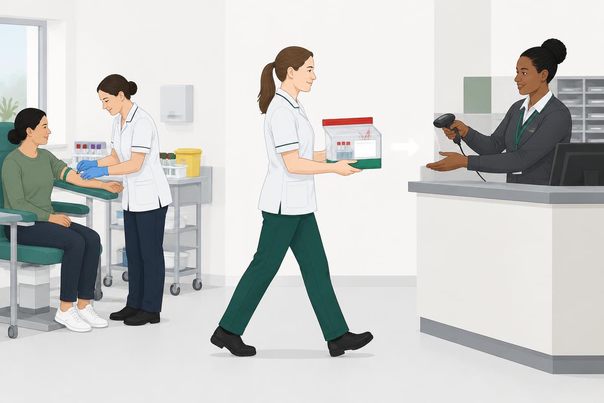 A sample package being handed over at a staffed Royal Mail counter
