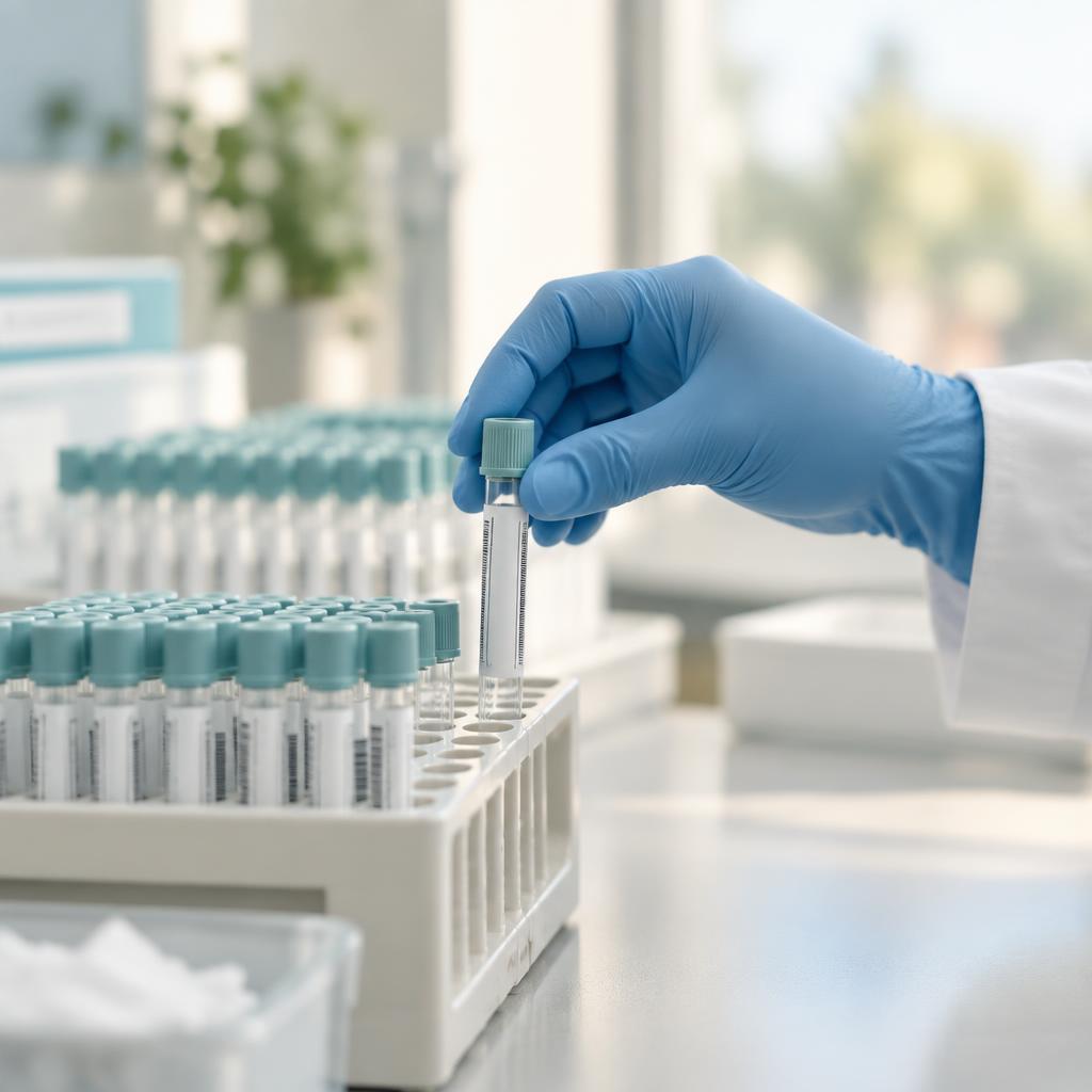 A professional venous blood sample being collected into a sealed tube